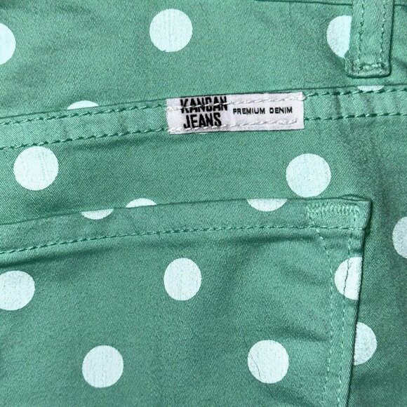 Kancan Light Green with White Polka Dot Print Slim/Skinny Style Jeans Juniors 9 - Picture 5 of 9